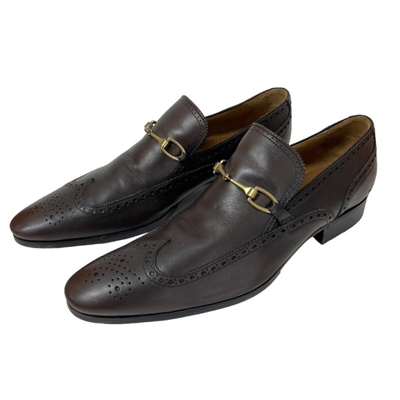 Gucci Other - Gucci Men Shoes Brown Leather Sz 8.5 Loafer Slip On Horsebit Wingtip Italy